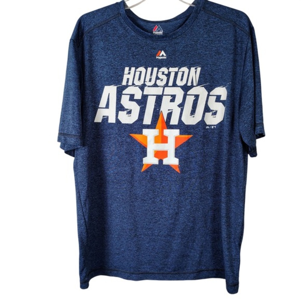 Majestic Houston Astros MLB Navy Blue Heathered Graphic T-Shirt Mens Large‎